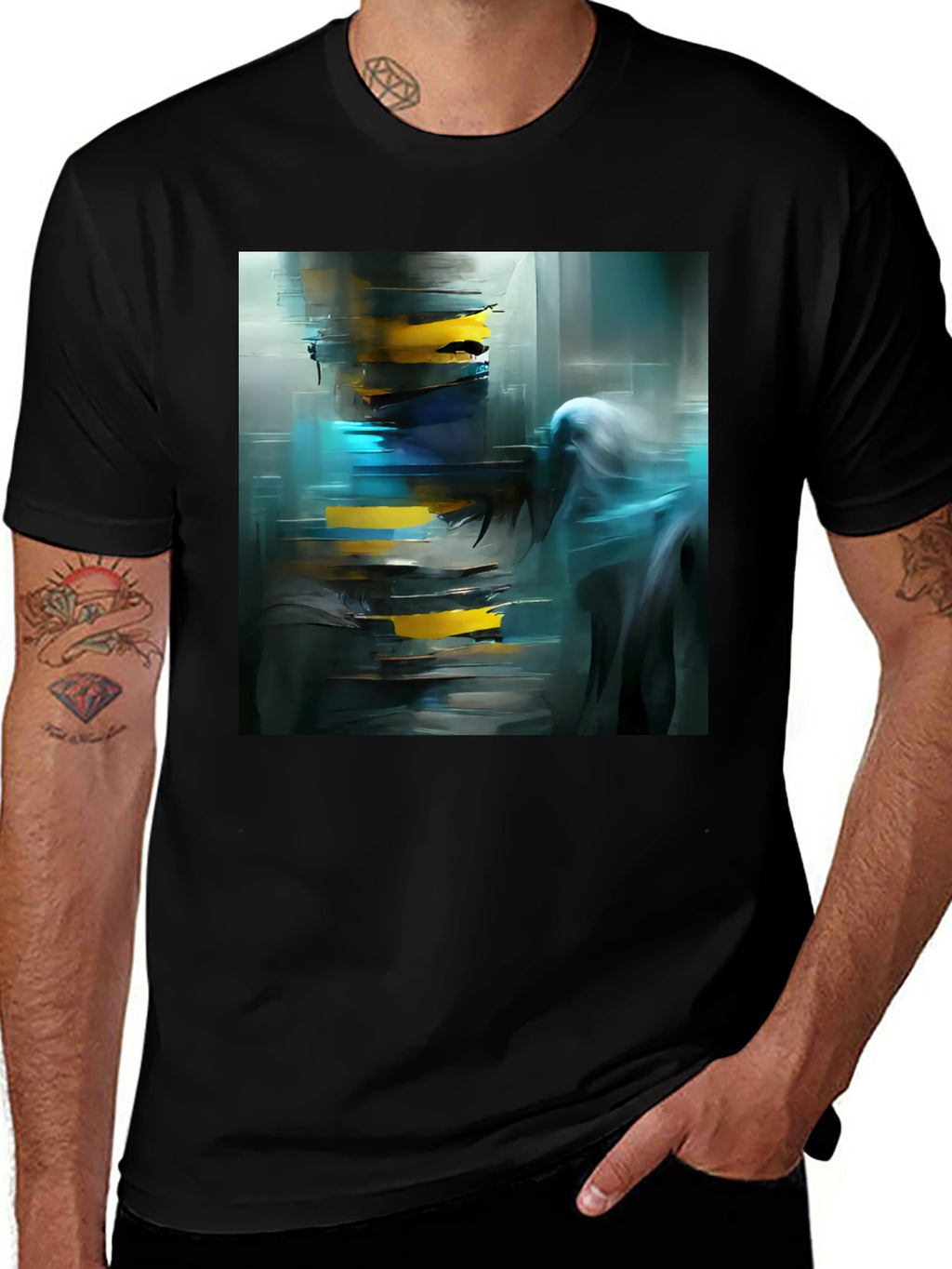 Abstract Art Print Black Crew Neck Tee