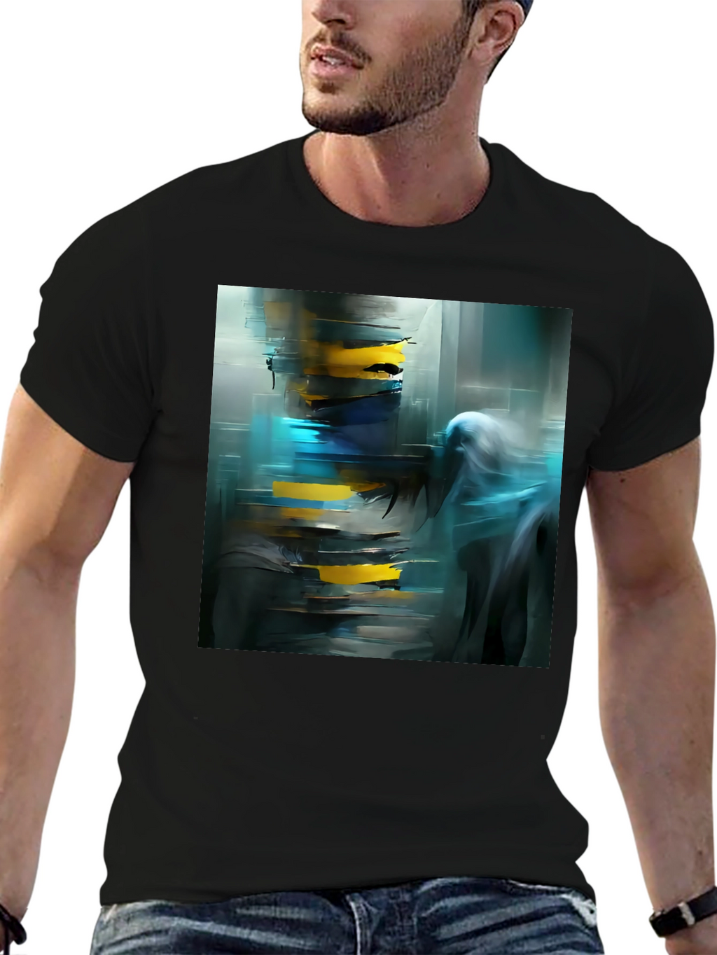 Abstract Art Print Black Crew Neck Tee
