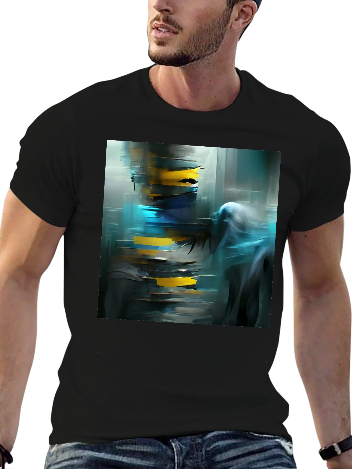 Abstract Art Print Black Crew Neck Tee