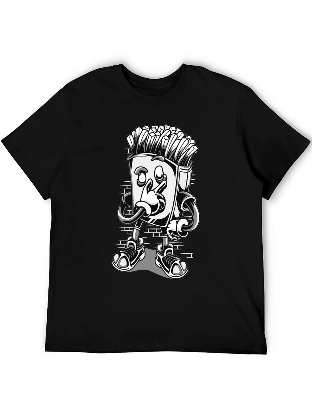 Cool Cartoon French Fries Black T-Shirt