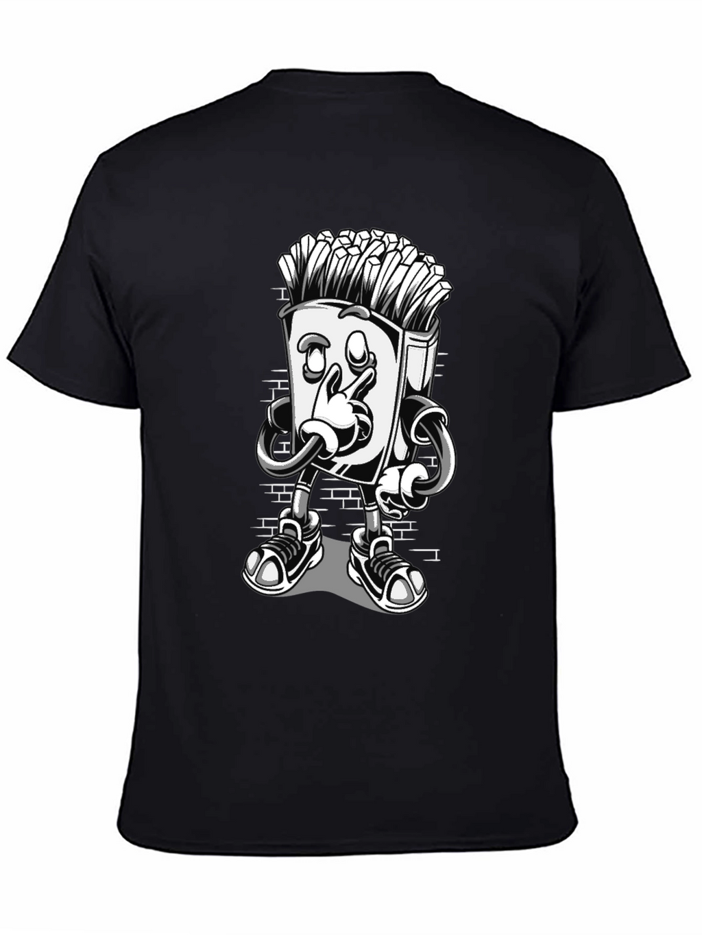 Cool Cartoon French Fries Black T-Shirt