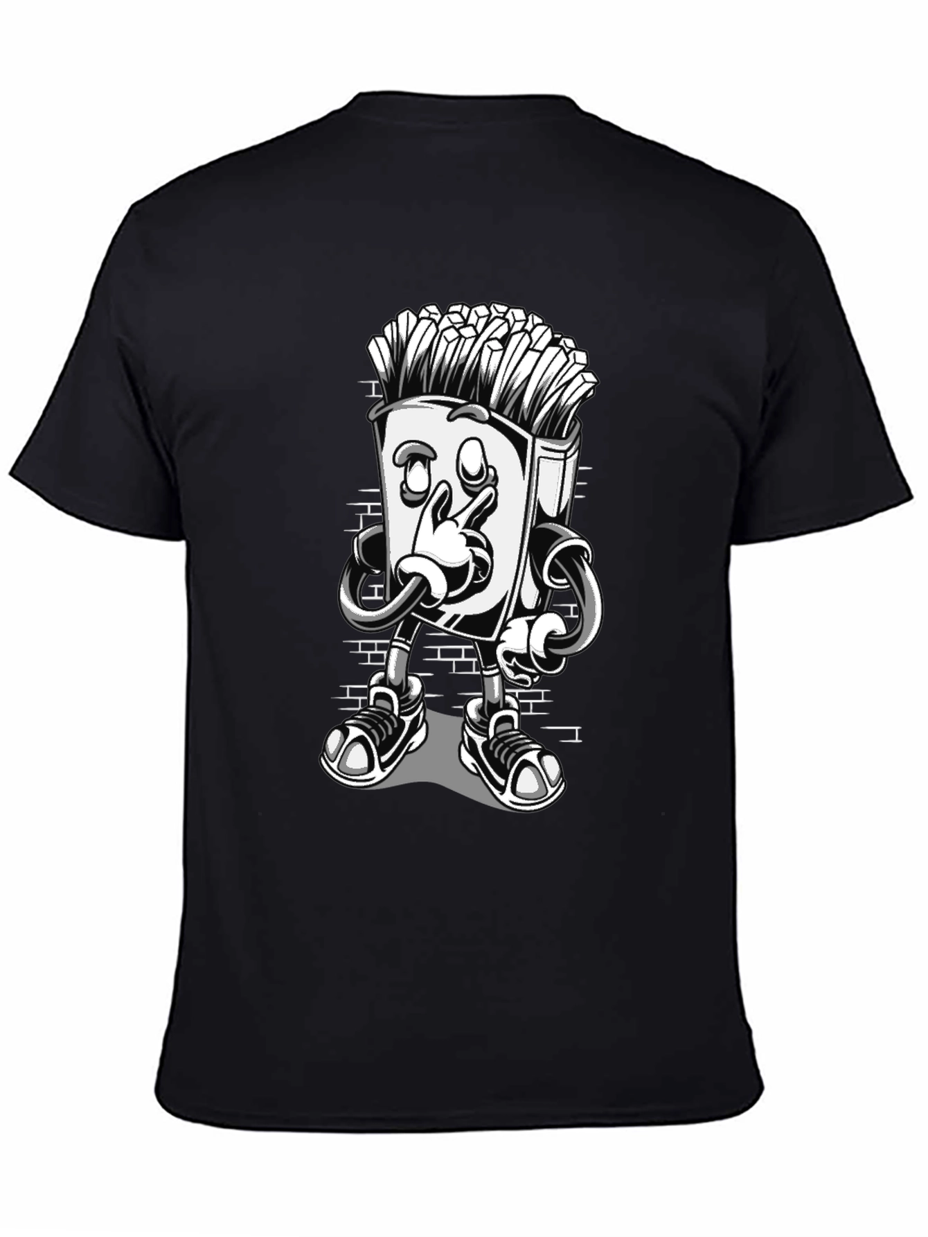 Cool Cartoon French Fries Black T-Shirt