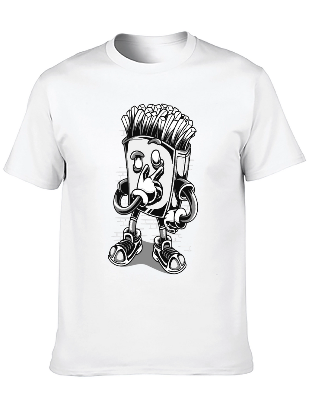 Cool Cartoon French Fries Black T-Shirt