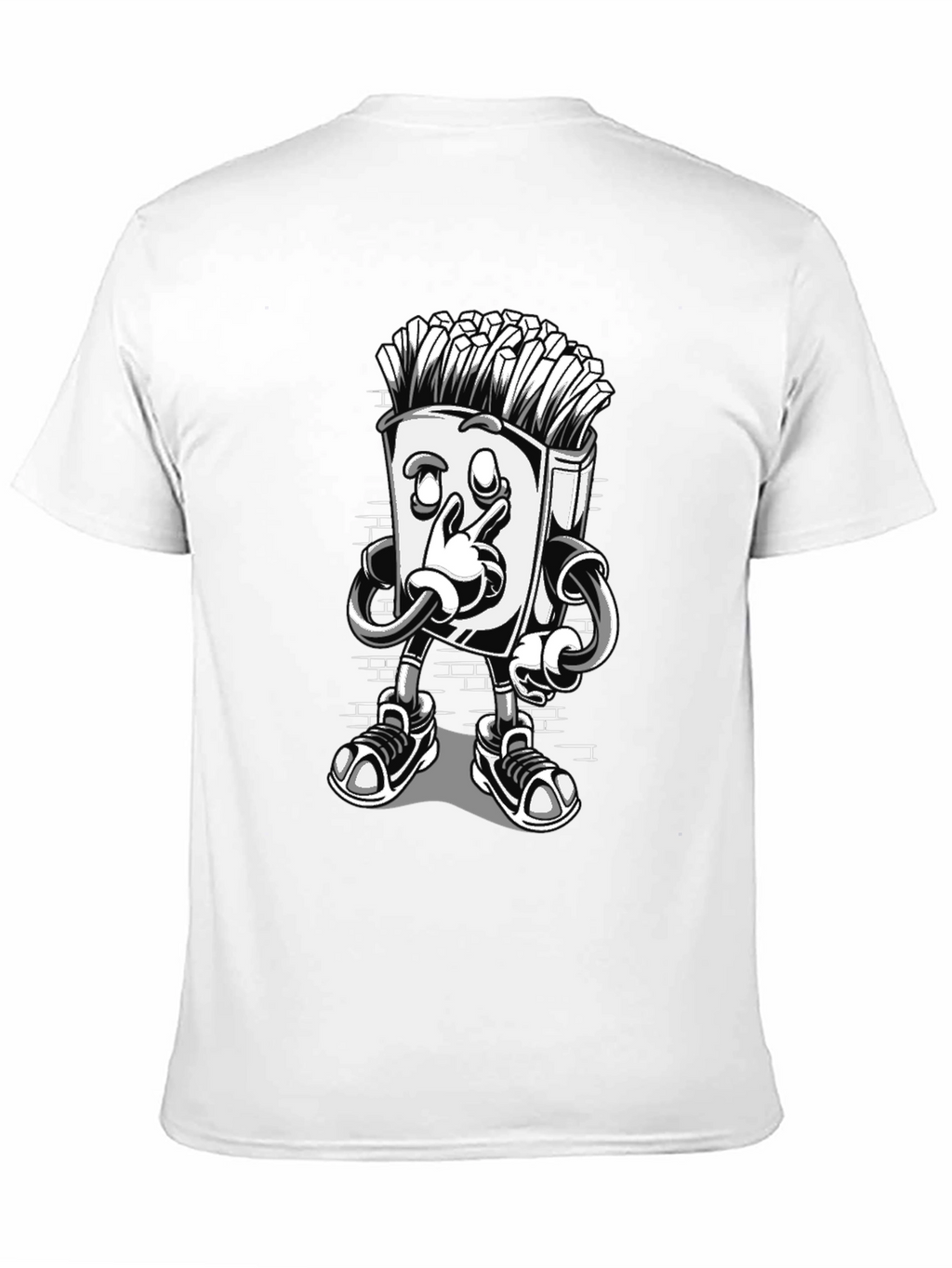 Cool Cartoon French Fries Black T-Shirt