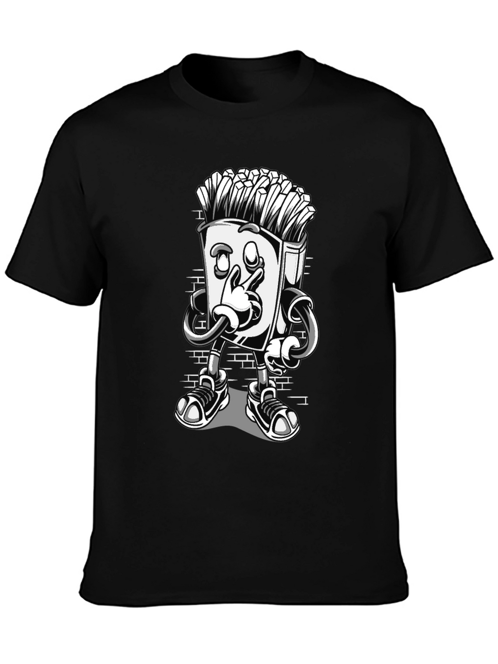 Cool Cartoon French Fries Black T-Shirt