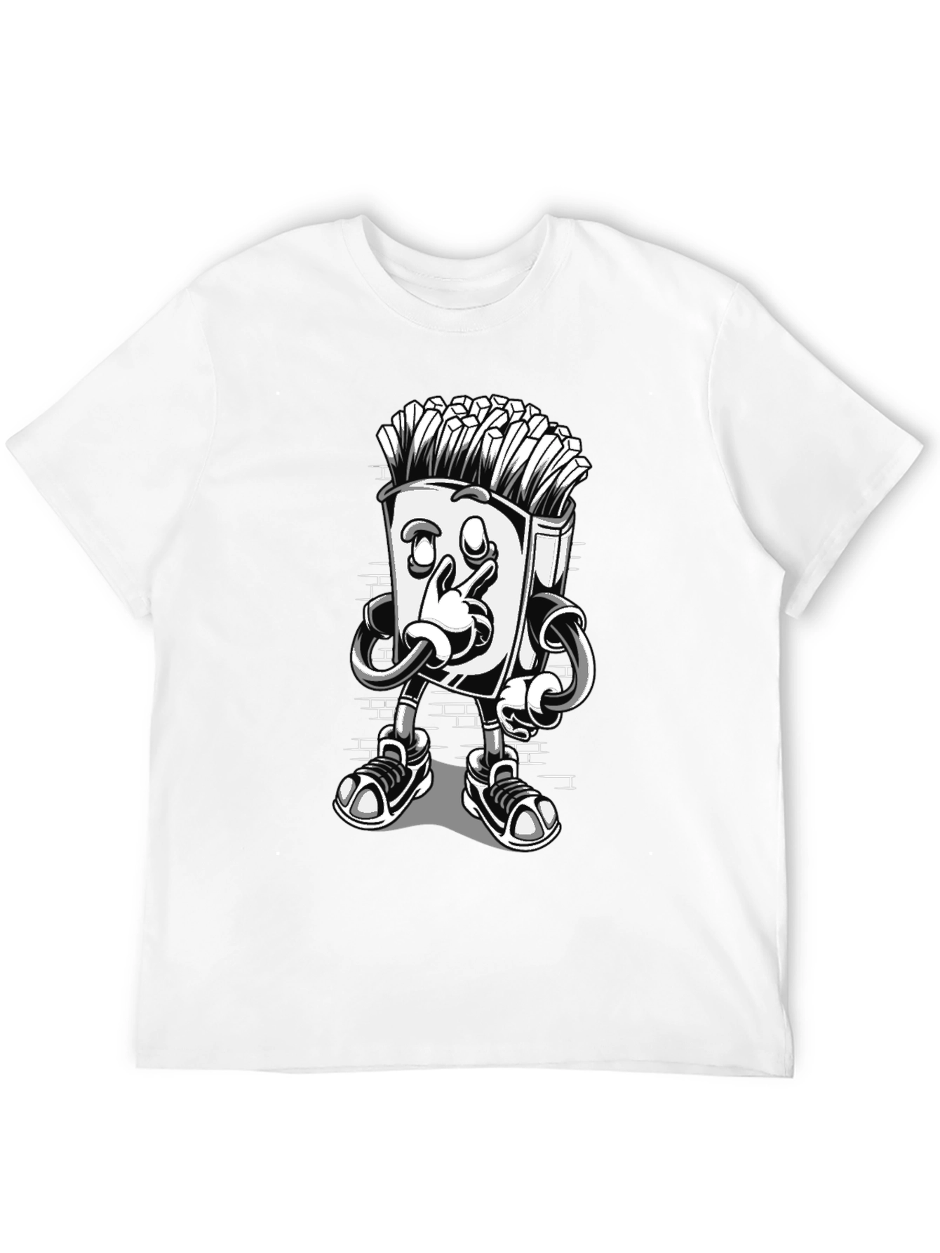 Cool Cartoon French Fries Black T-Shirt