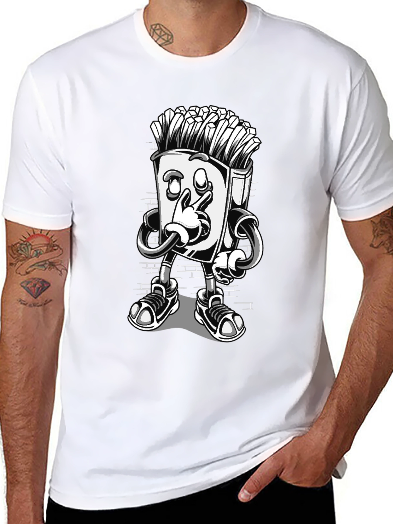 Cool Cartoon French Fries Black T-Shirt