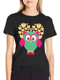 Owl Heart Graphic Black T-Shirt