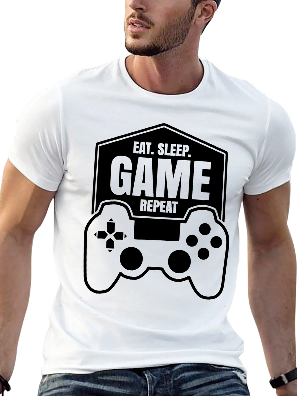 Eat Sleep Game Repeat Black T-Shirt