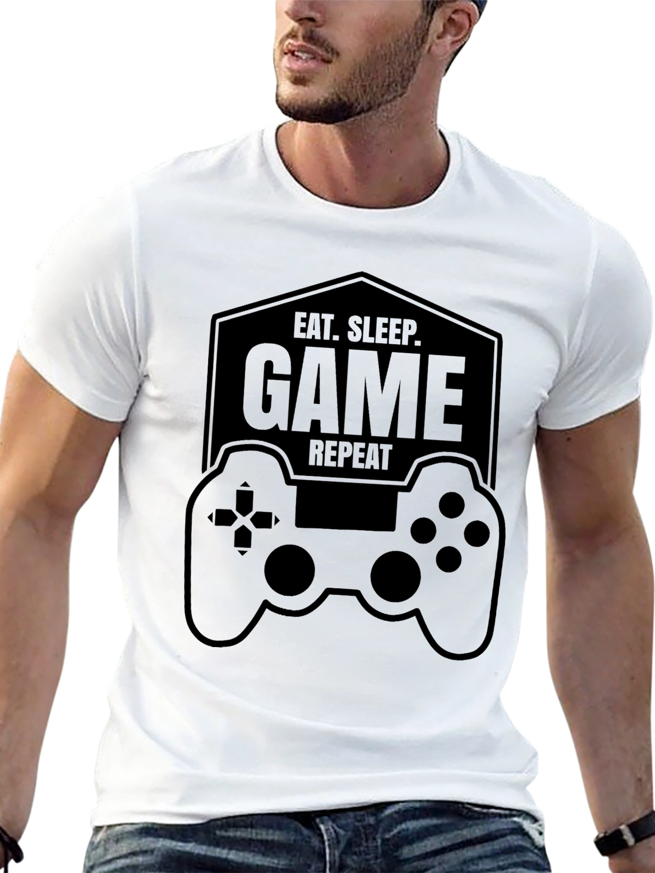 Eat Sleep Game Repeat Black T-Shirt