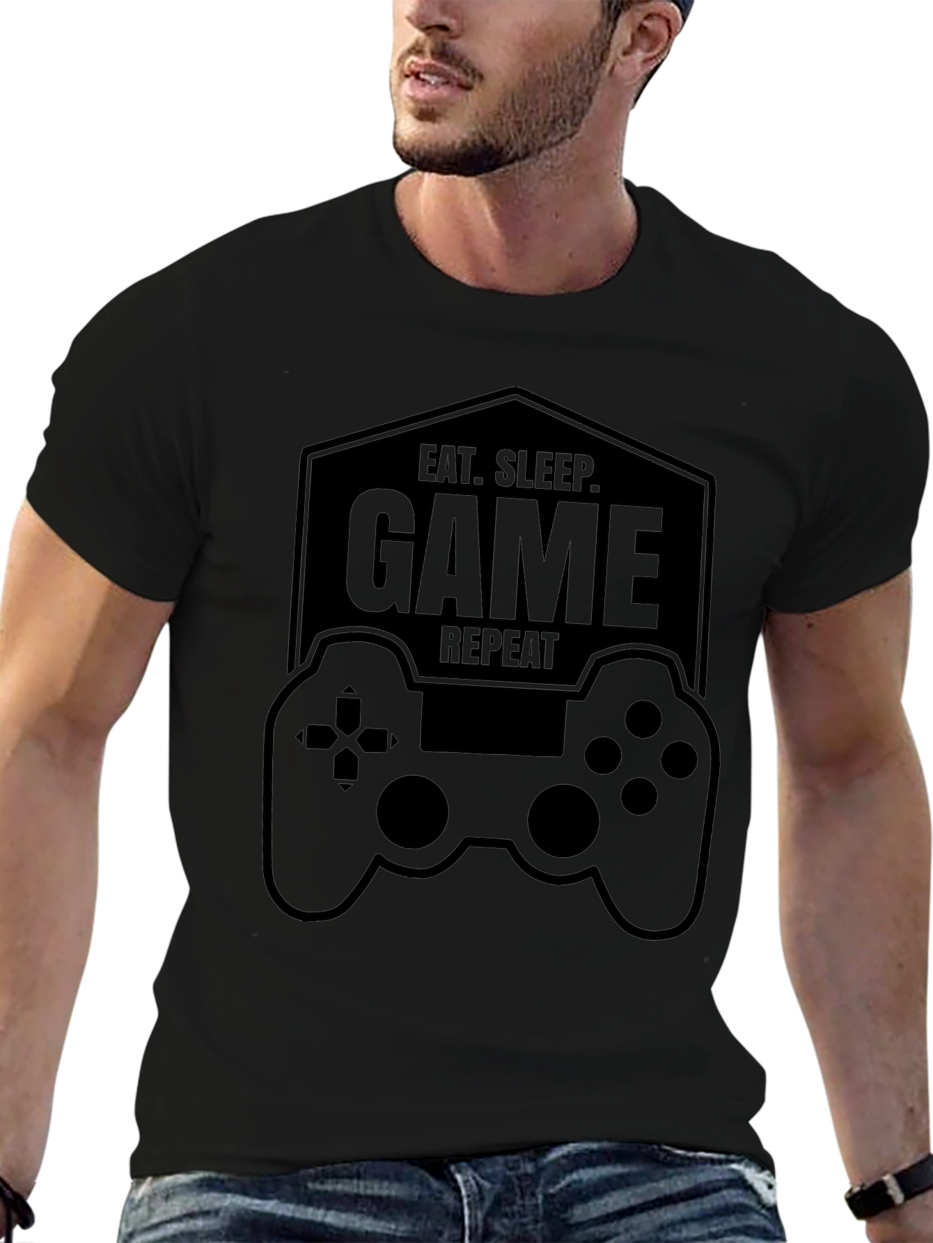Eat Sleep Game Repeat Black T-Shirt