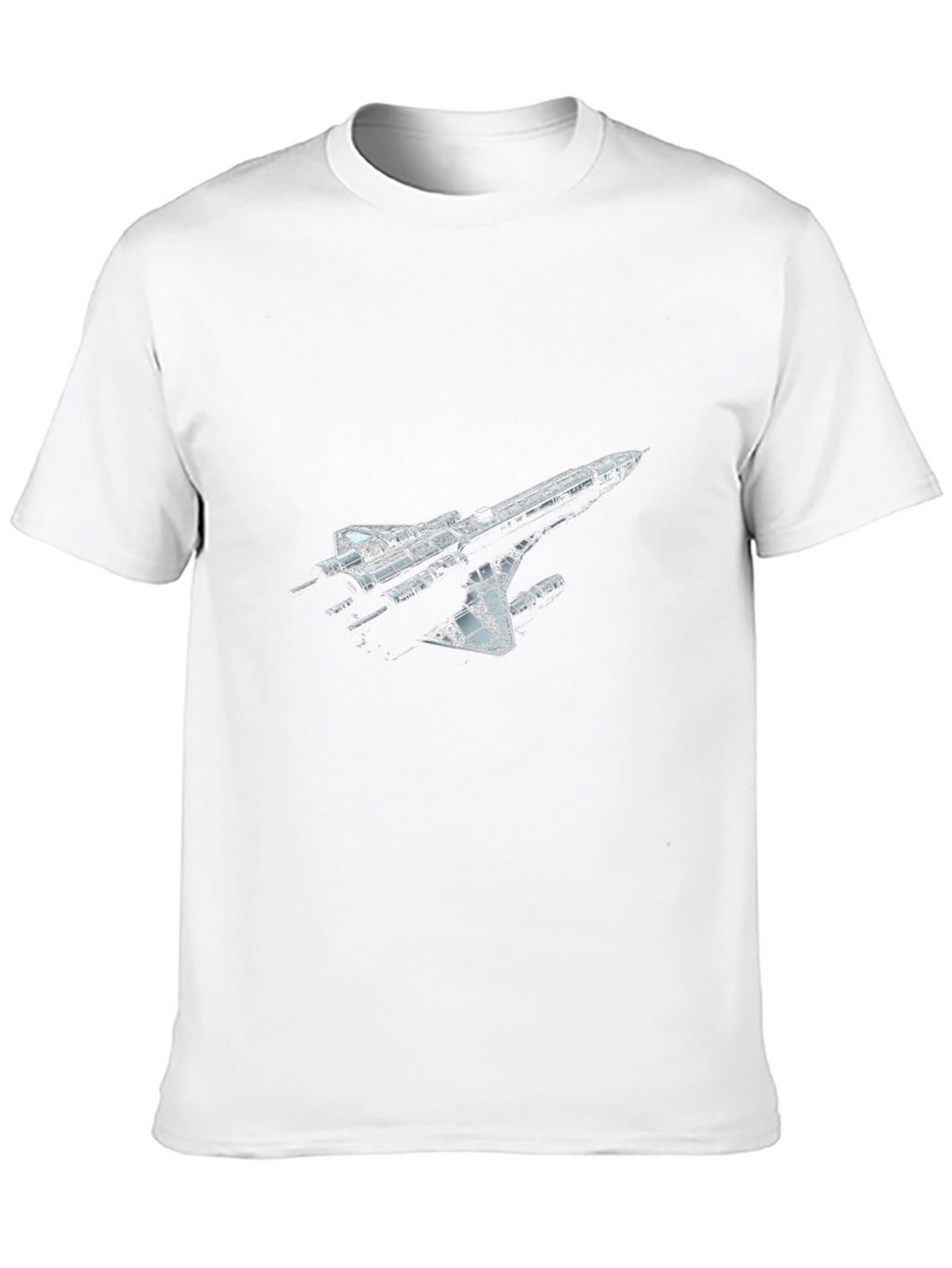 Sci-Fi Spaceship Graphic T-Shirt - Black Crew Neck Tee