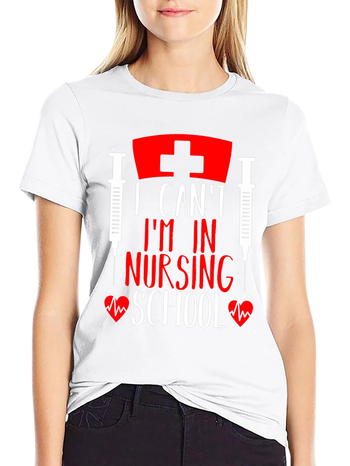 I Cant Im In Nursing School Black T-Shirt