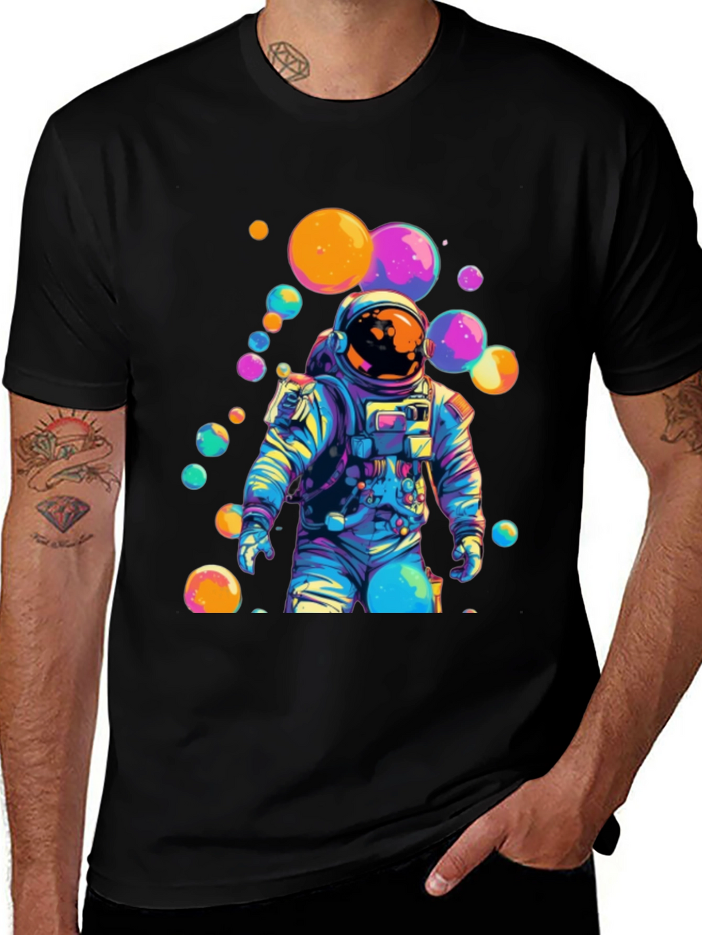 Astronaut Bubble Graphic Tee - Trendy Space Style