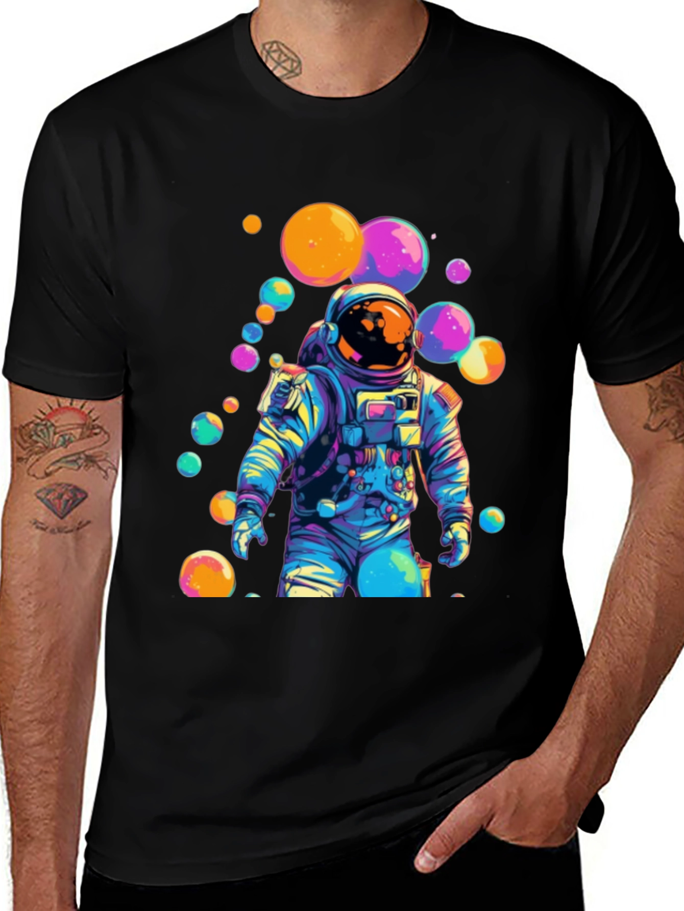 Astronaut Bubble Graphic Tee - Trendy Space Style