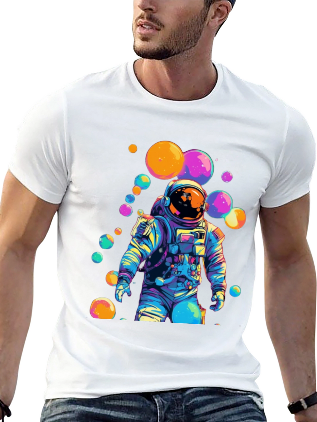 Astronaut Bubble Graphic Tee - Trendy Space Style