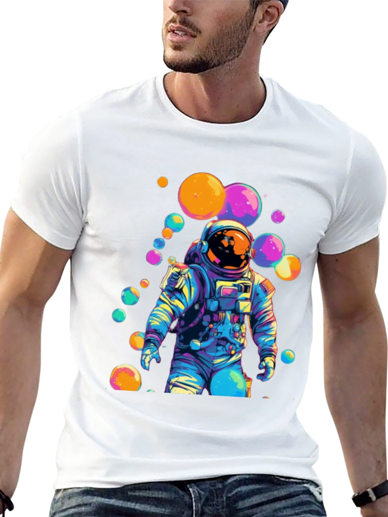 Astronaut Bubble Graphic Tee - Trendy Space Style