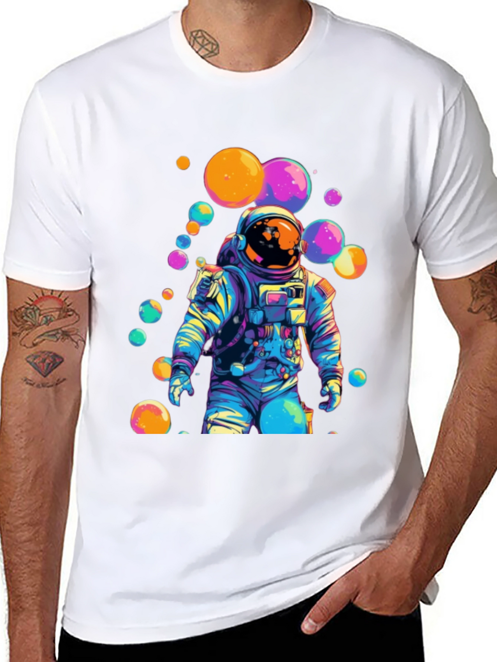 Astronaut Bubble Graphic Tee - Trendy Space Style