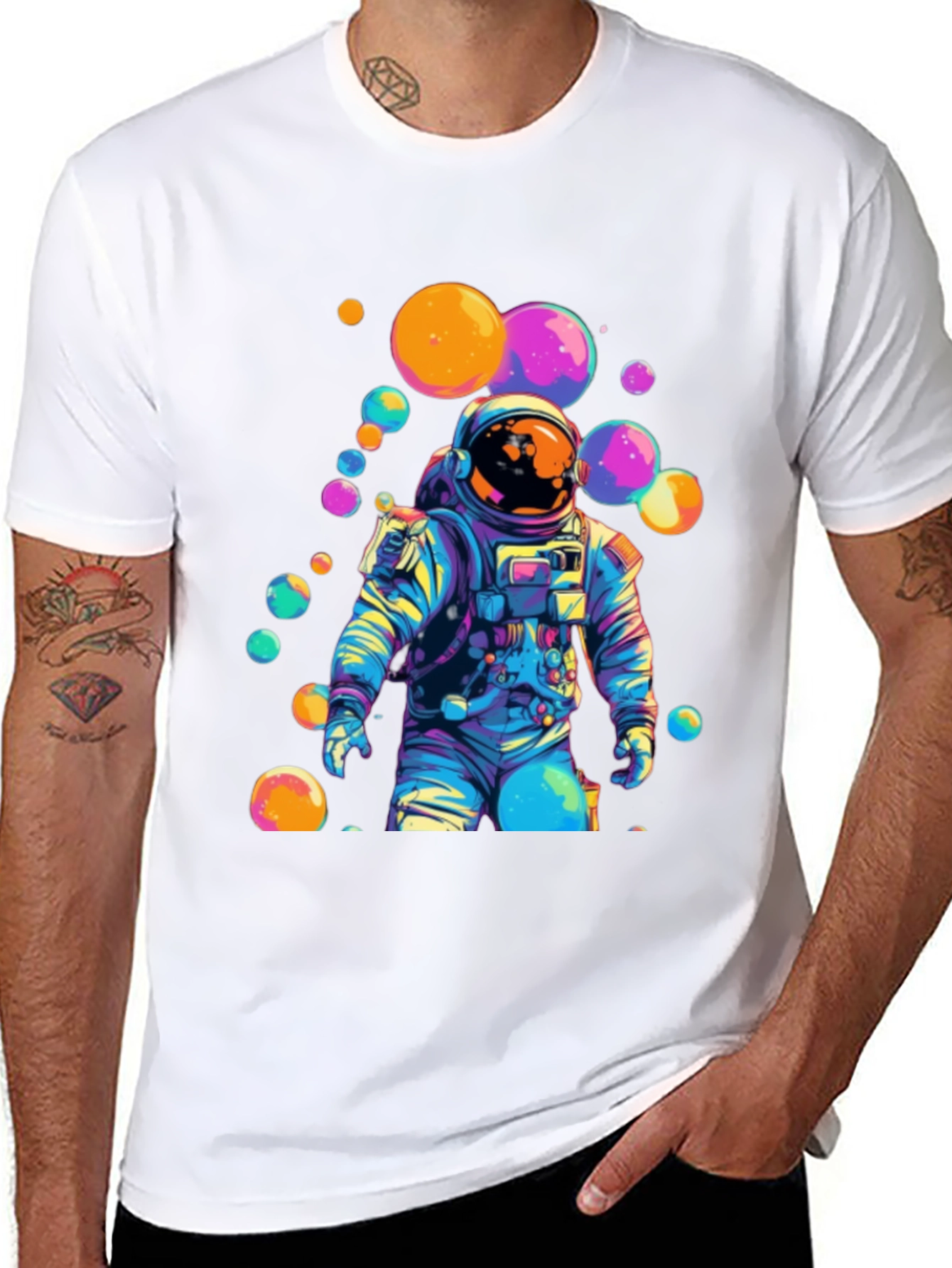 Astronaut Bubble Graphic Tee - Trendy Space Style
