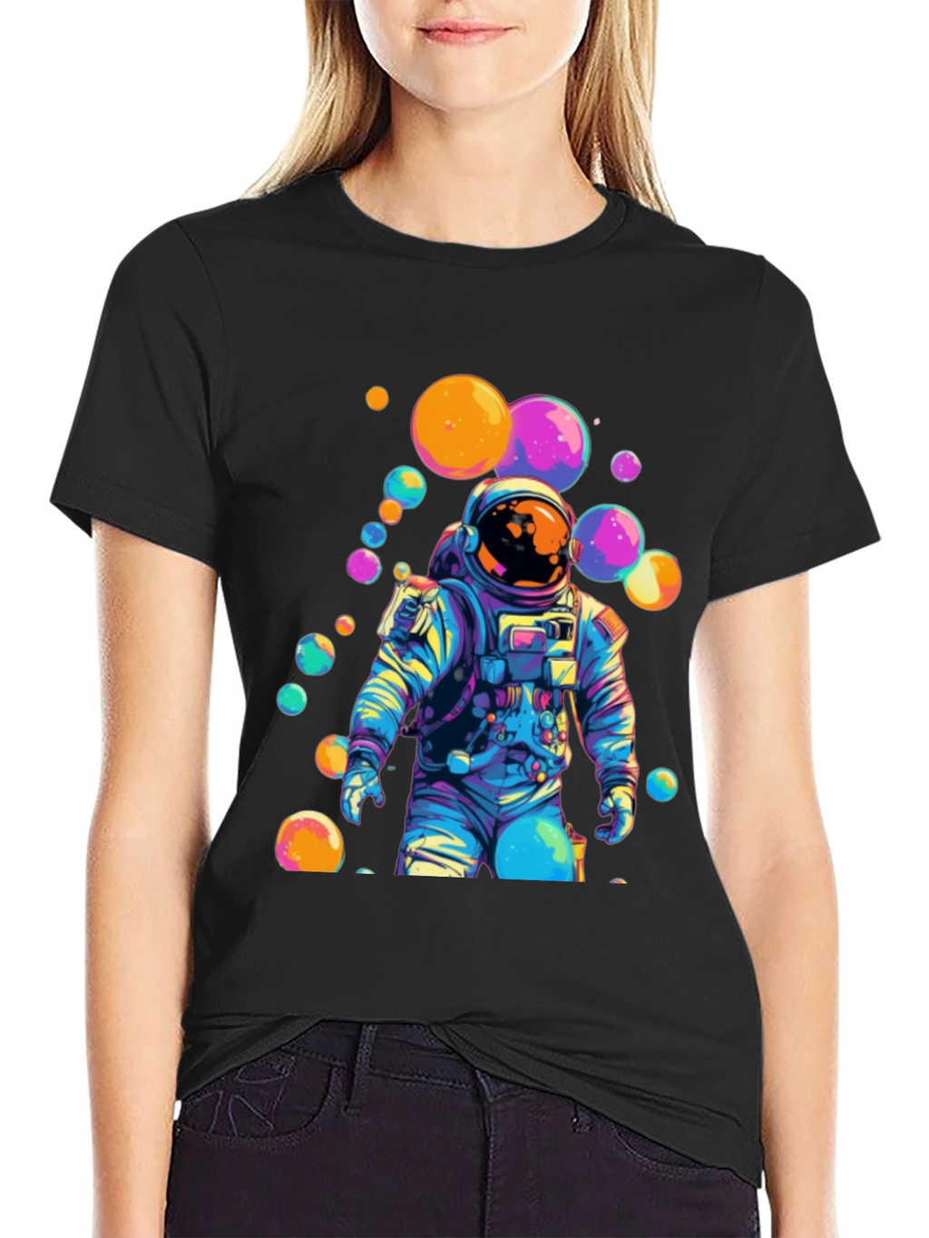 Astronaut Bubble Graphic Tee - Trendy Space Style