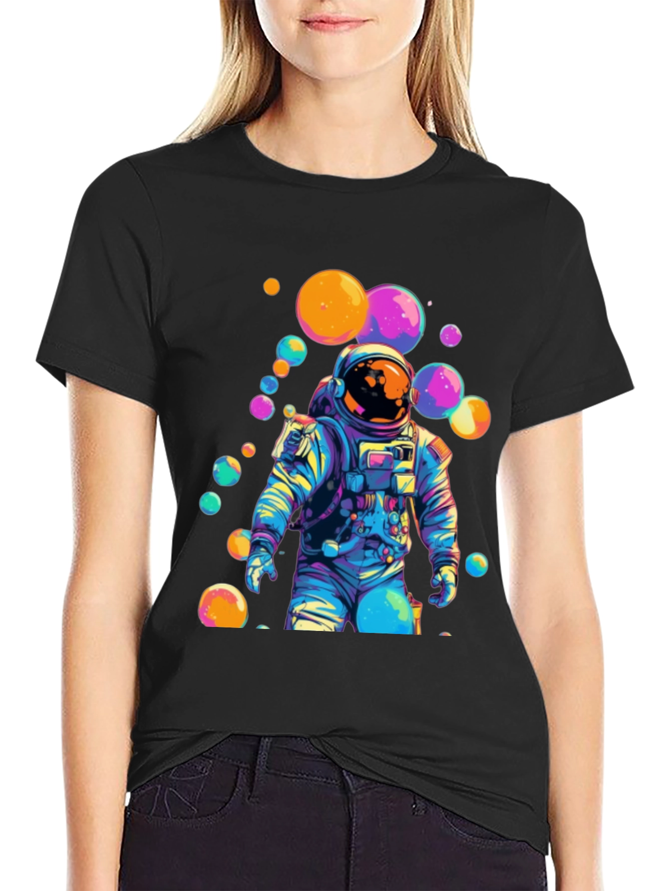 Astronaut Bubble Graphic Tee - Trendy Space Style