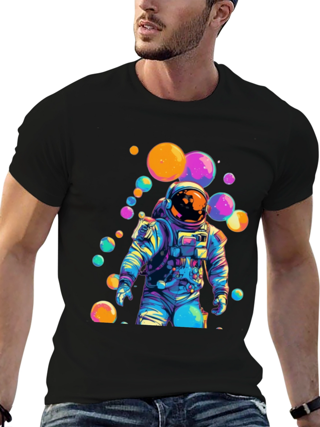 Astronaut Bubble Graphic Tee - Trendy Space Style