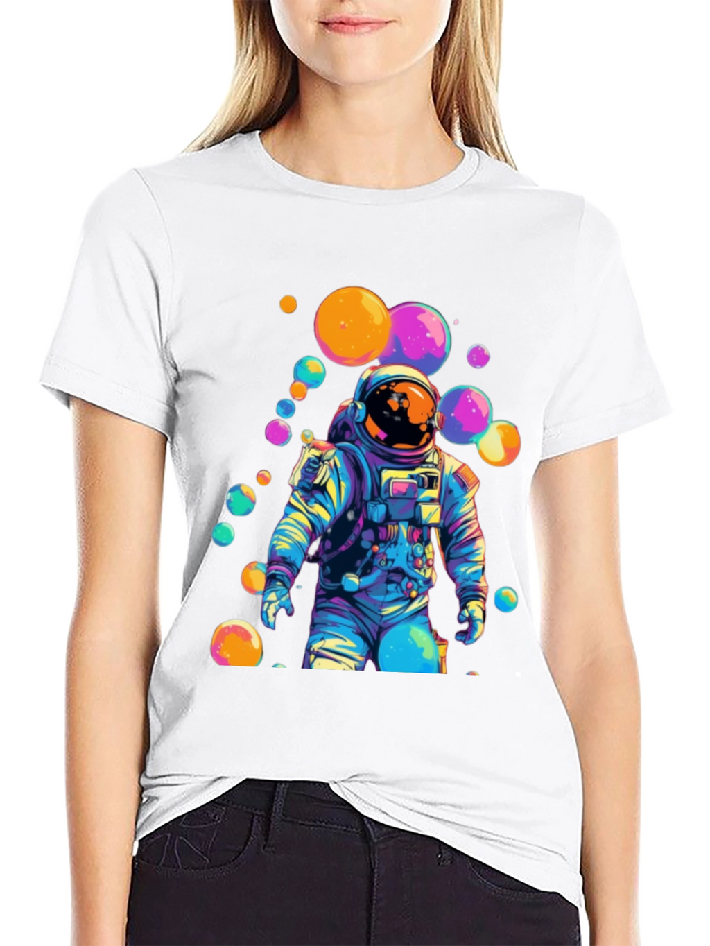 Astronaut Bubble Graphic Tee - Trendy Space Style