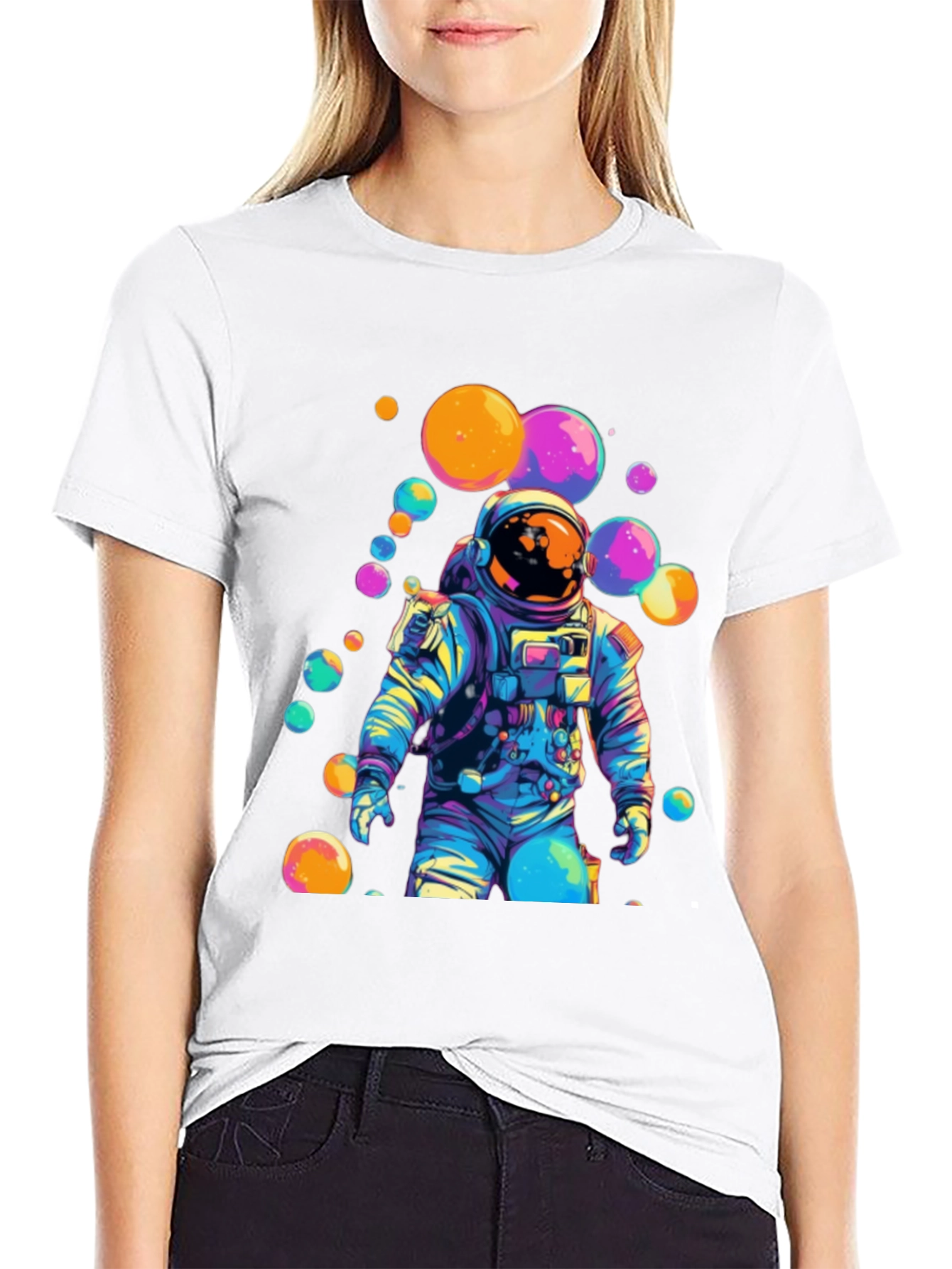 Astronaut Bubble Graphic Tee - Trendy Space Style