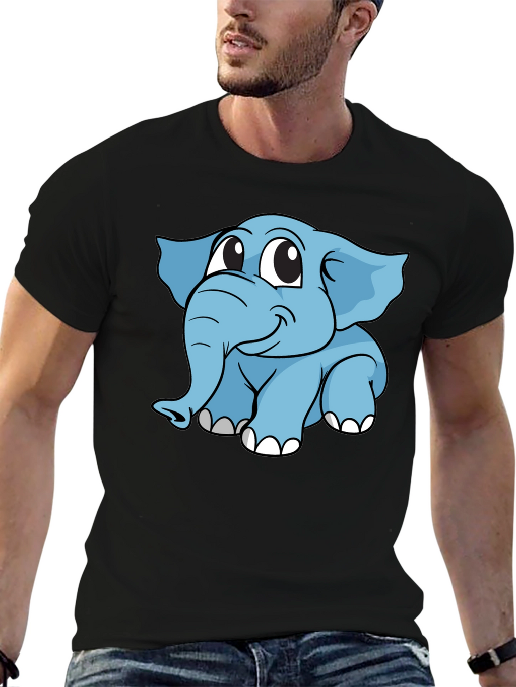 Cute Elephant Cartoon Black T-Shirt