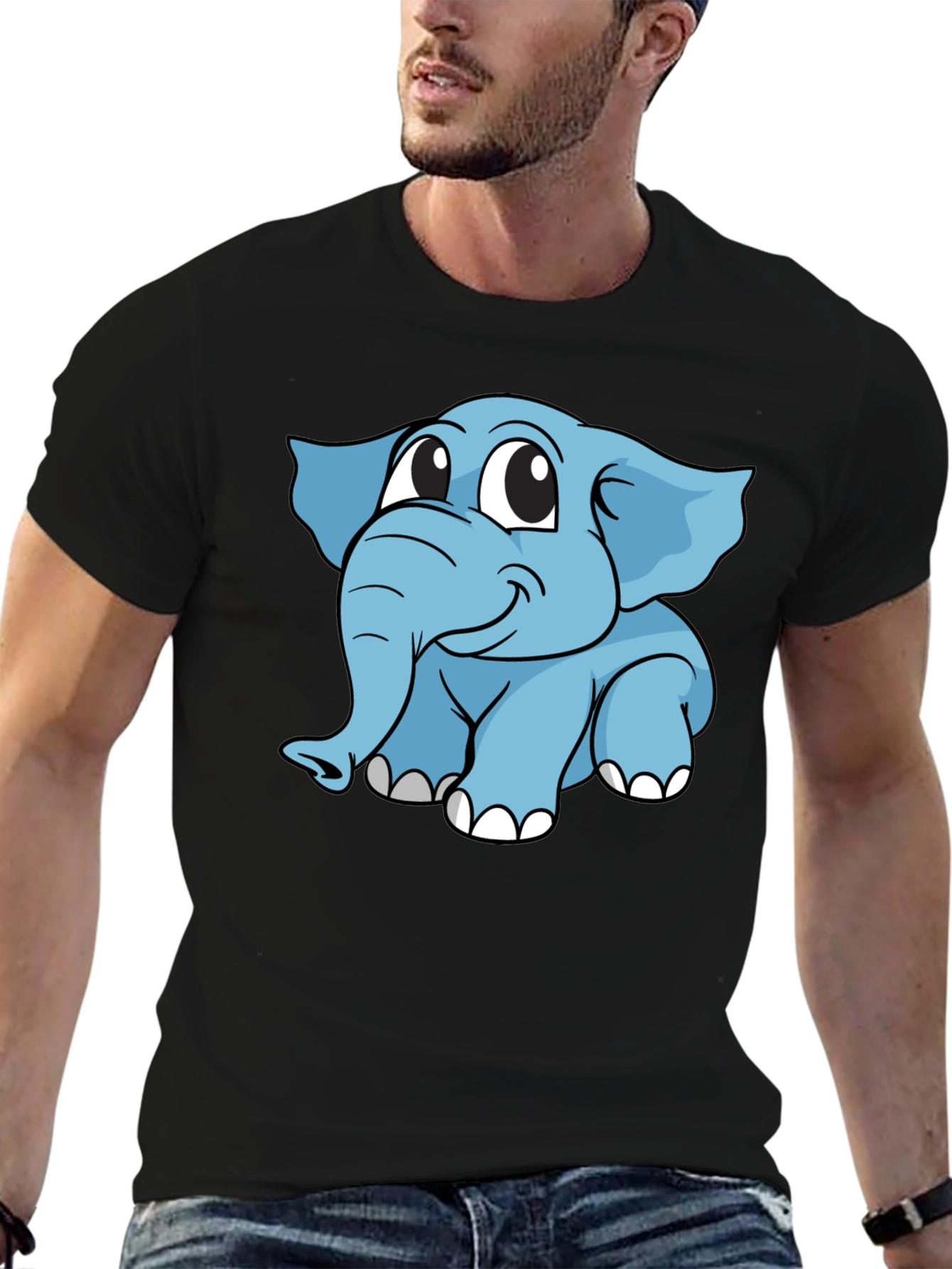 Cute Elephant Cartoon Black T-Shirt