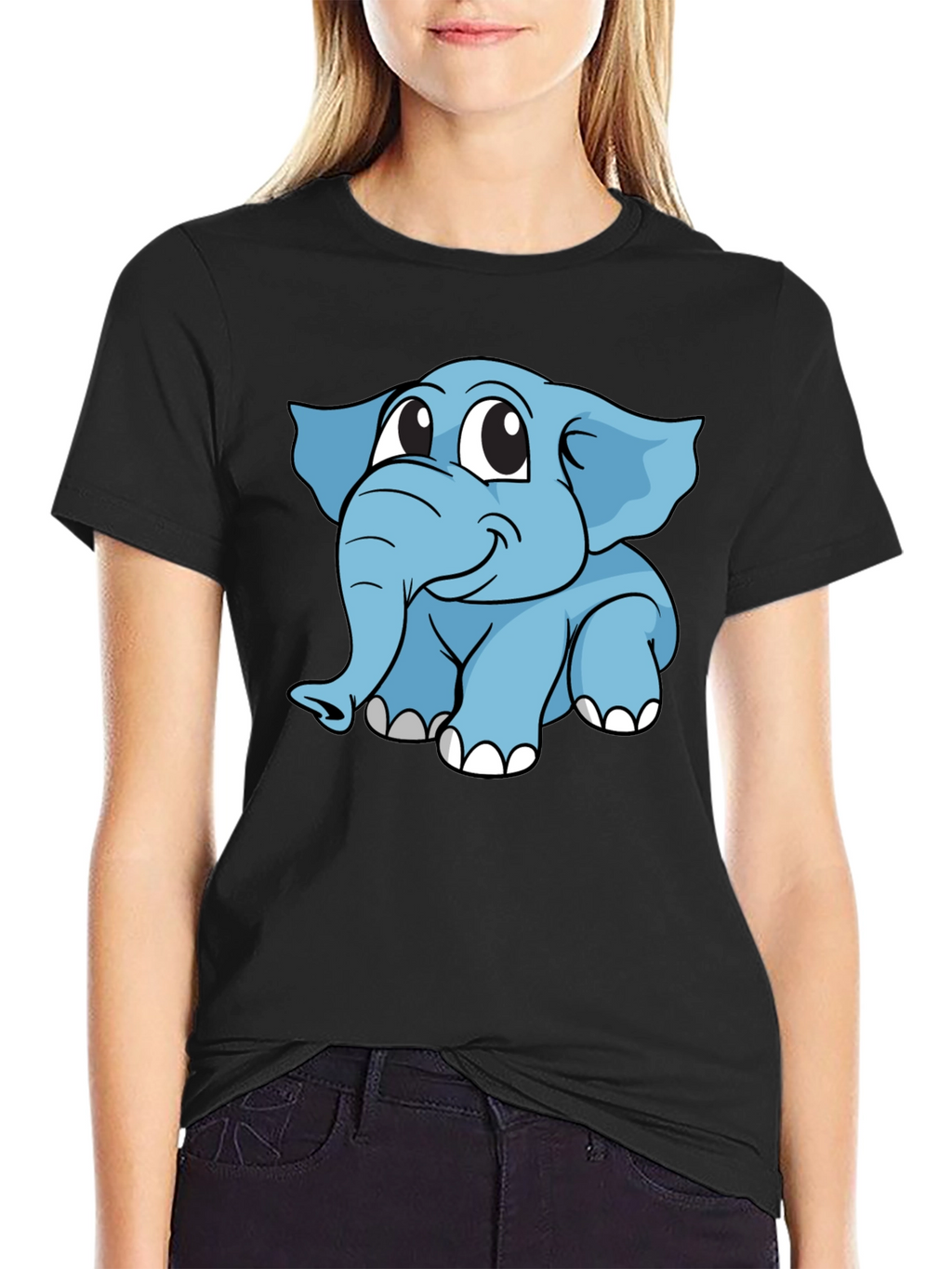 Cute Elephant Cartoon Black T-Shirt