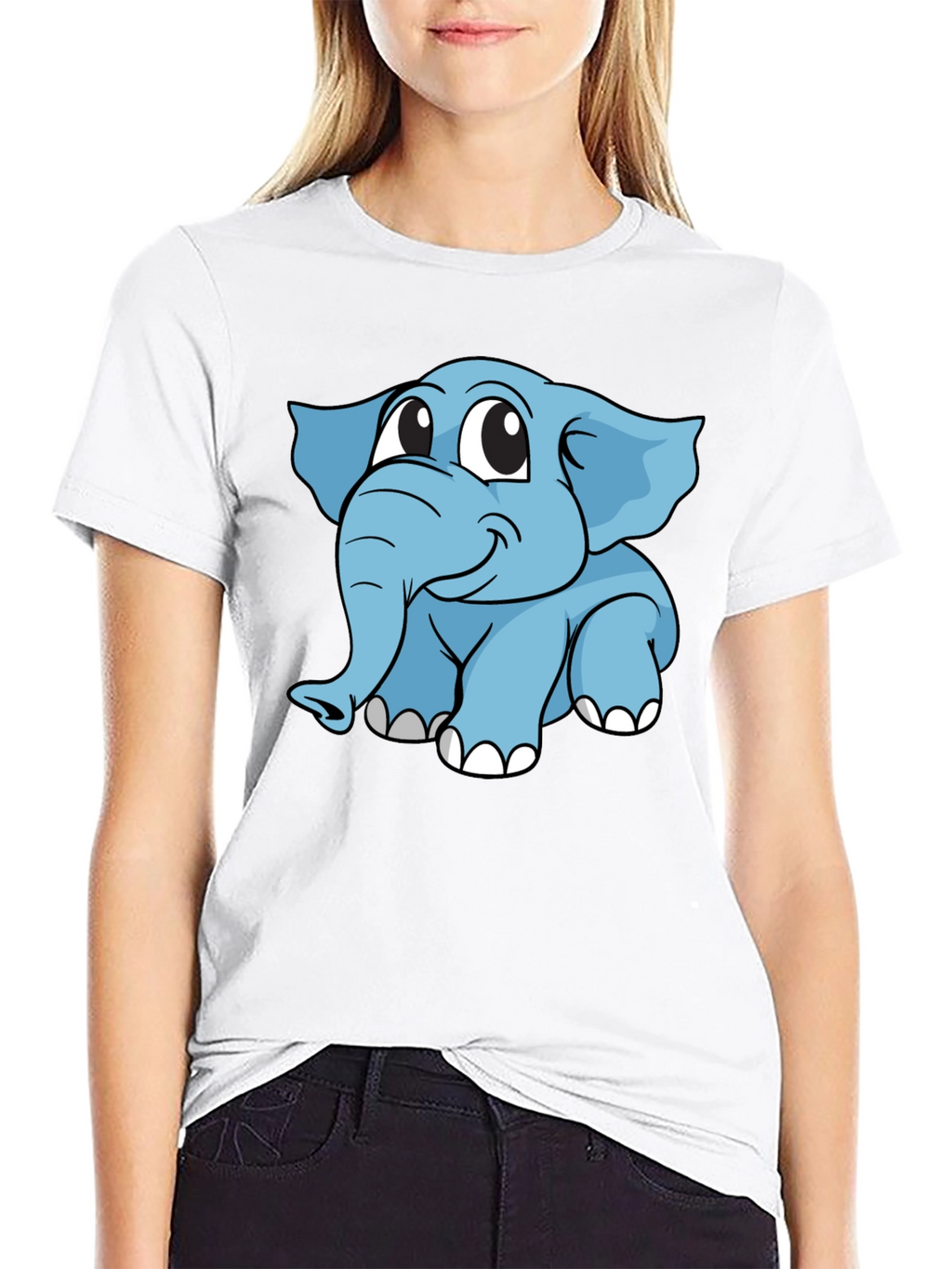 Cute Elephant Cartoon Black T-Shirt
