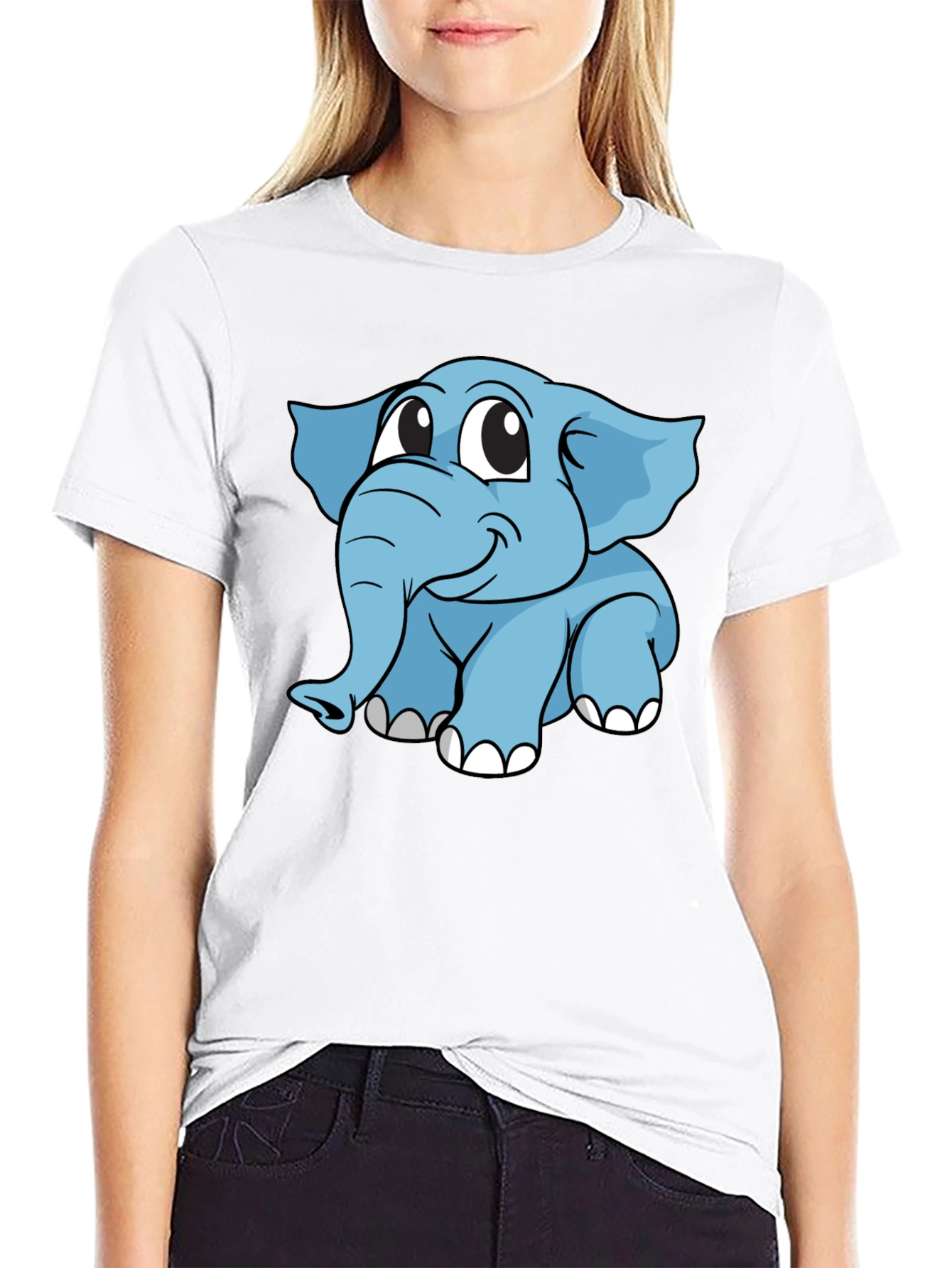 Cute Elephant Cartoon Black T-Shirt