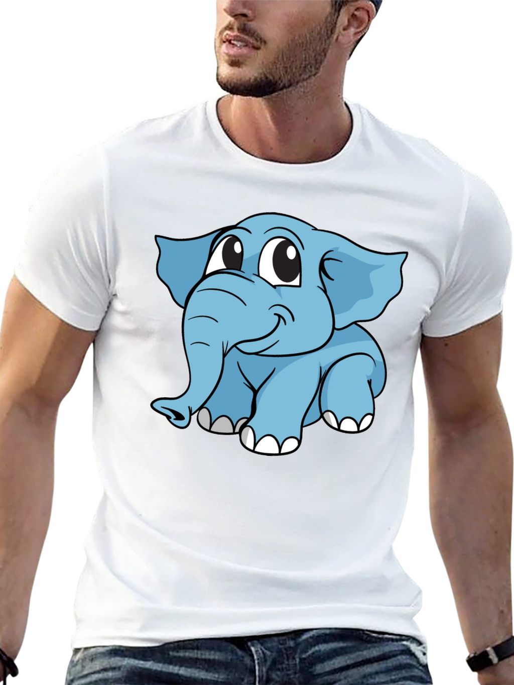 Cute Elephant Cartoon Black T-Shirt