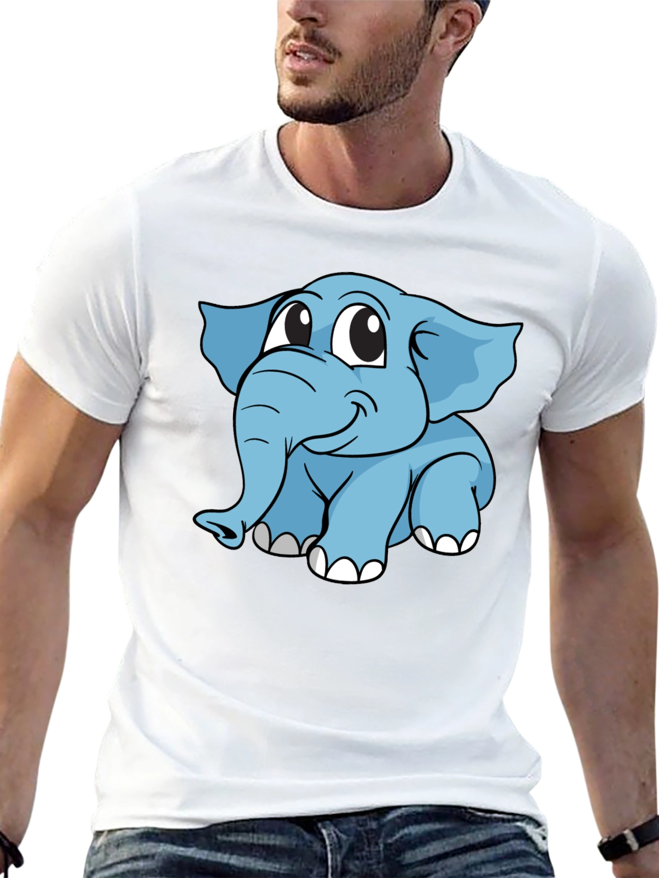 Cute Elephant Cartoon Black T-Shirt