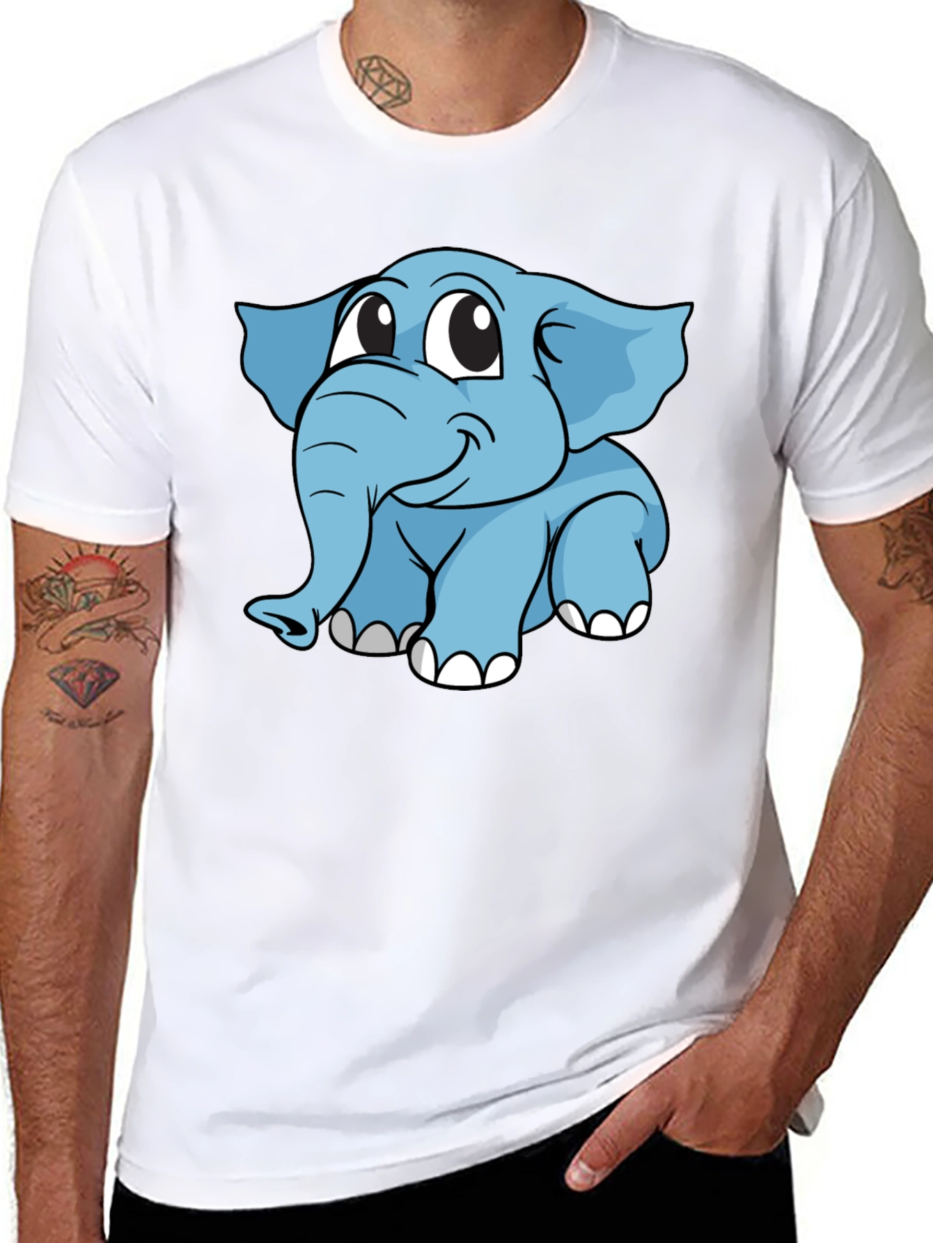 Cute Elephant Cartoon Black T-Shirt