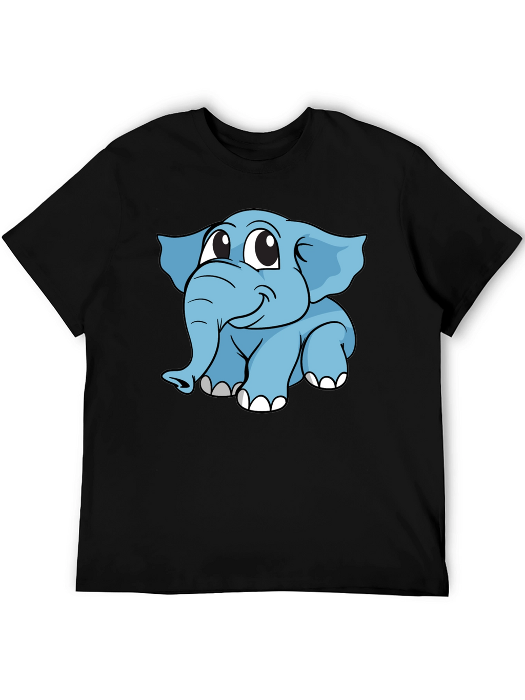 Cute Elephant Cartoon Black T-Shirt