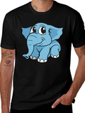 Cute Elephant Cartoon Black T-Shirt