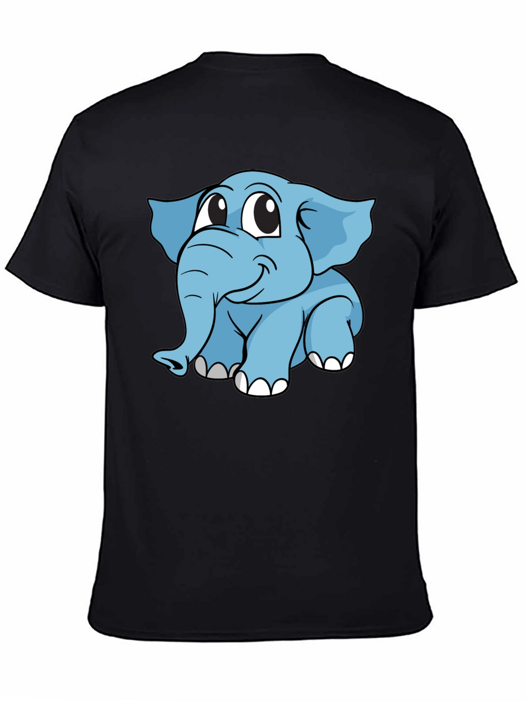 Cute Elephant Cartoon Black T-Shirt