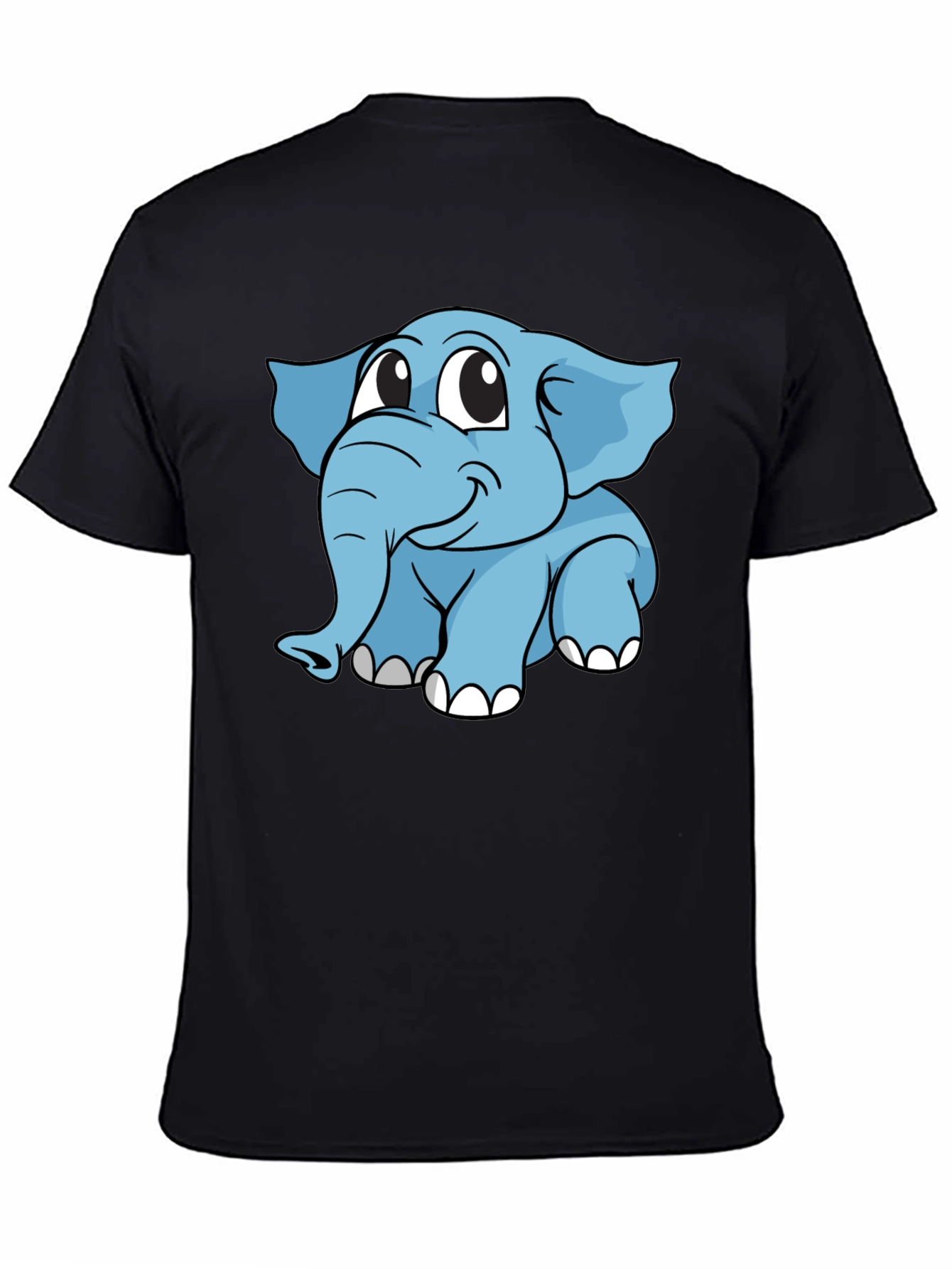 Cute Elephant Cartoon Black T-Shirt