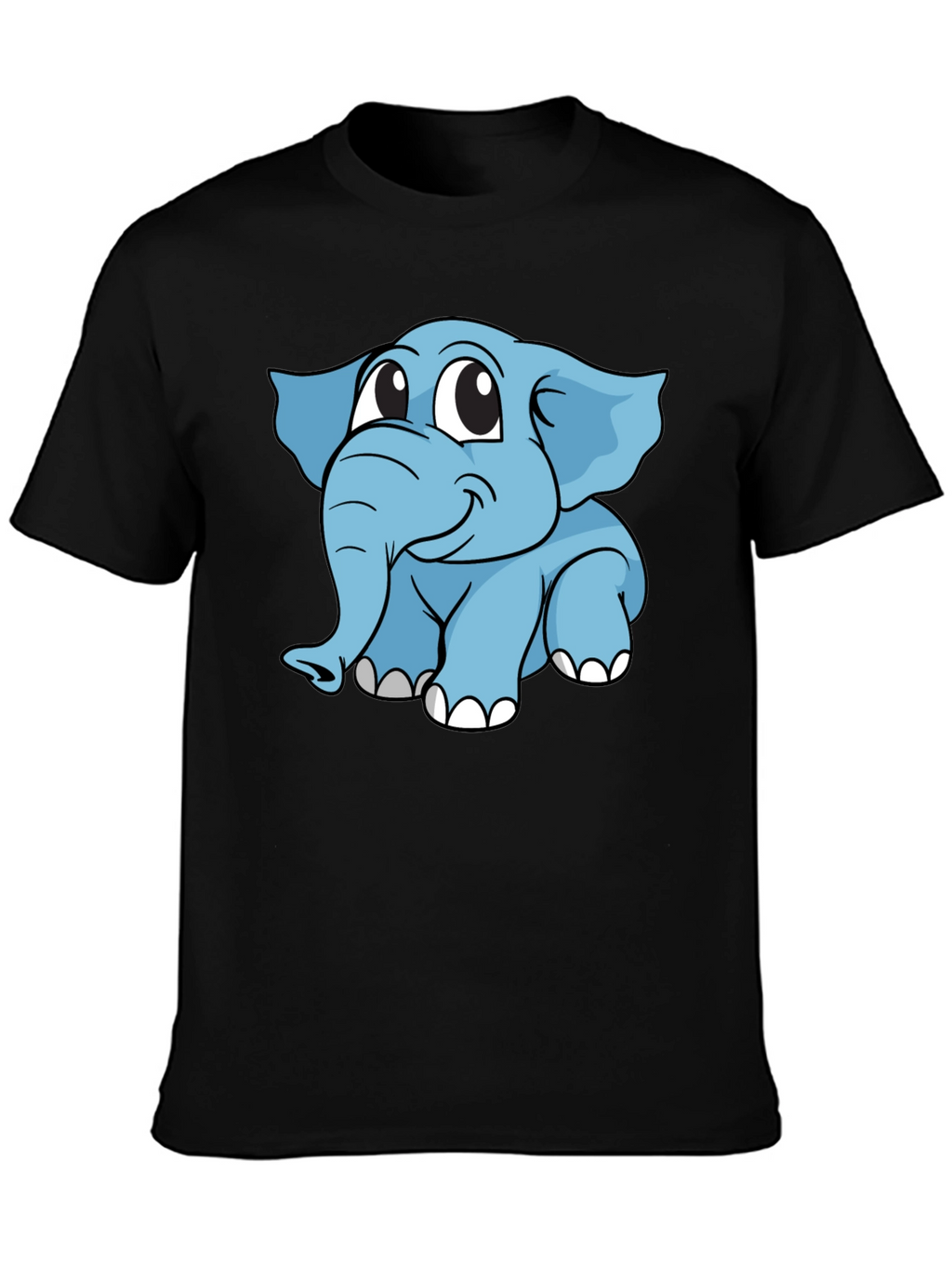 Cute Elephant Cartoon Black T-Shirt