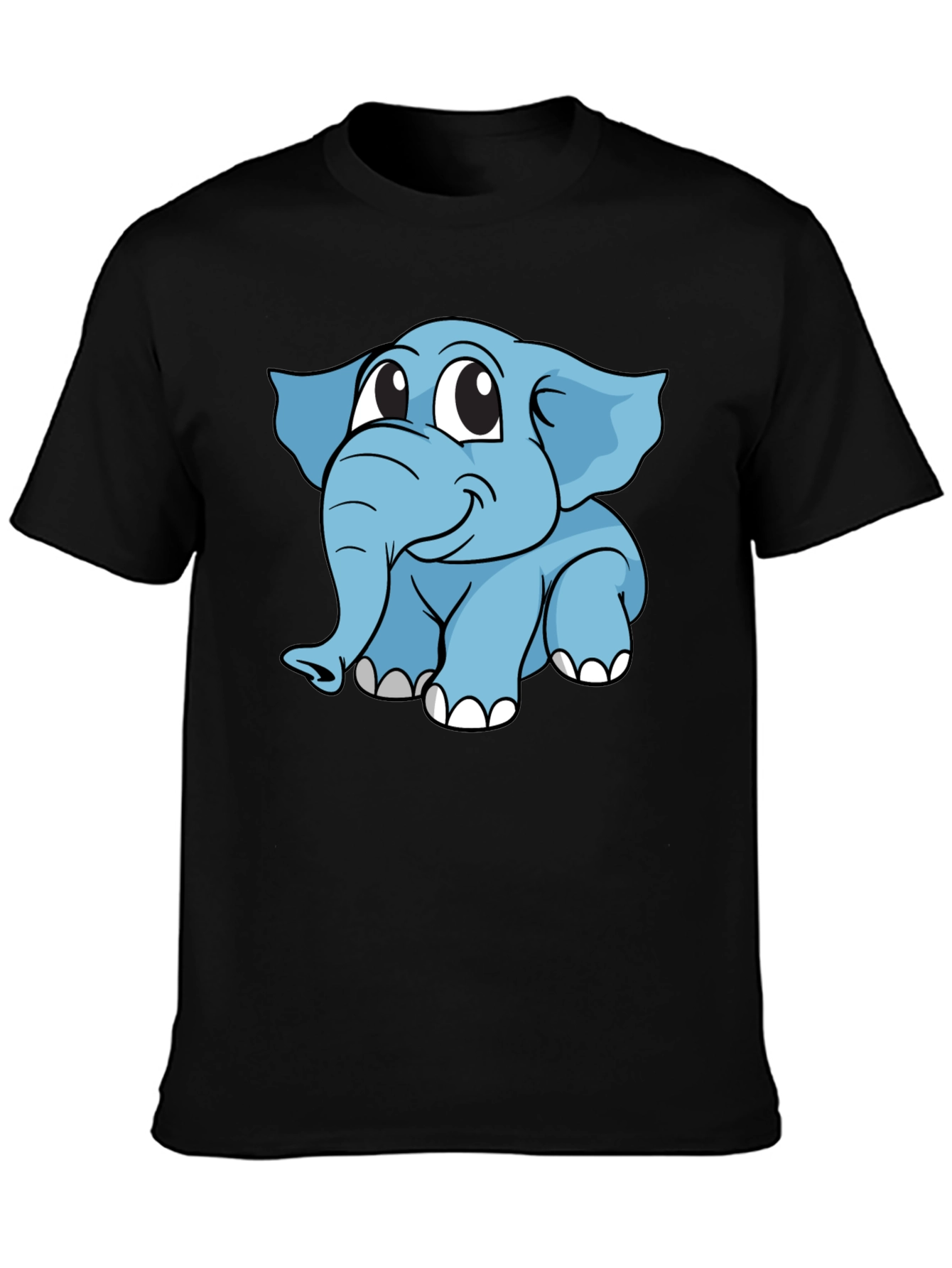 Cute Elephant Cartoon Black T-Shirt