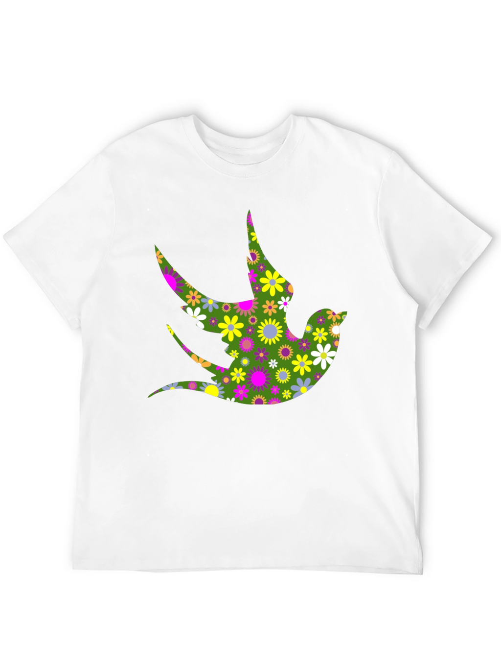 Floral Bird Print Black T-Shirt