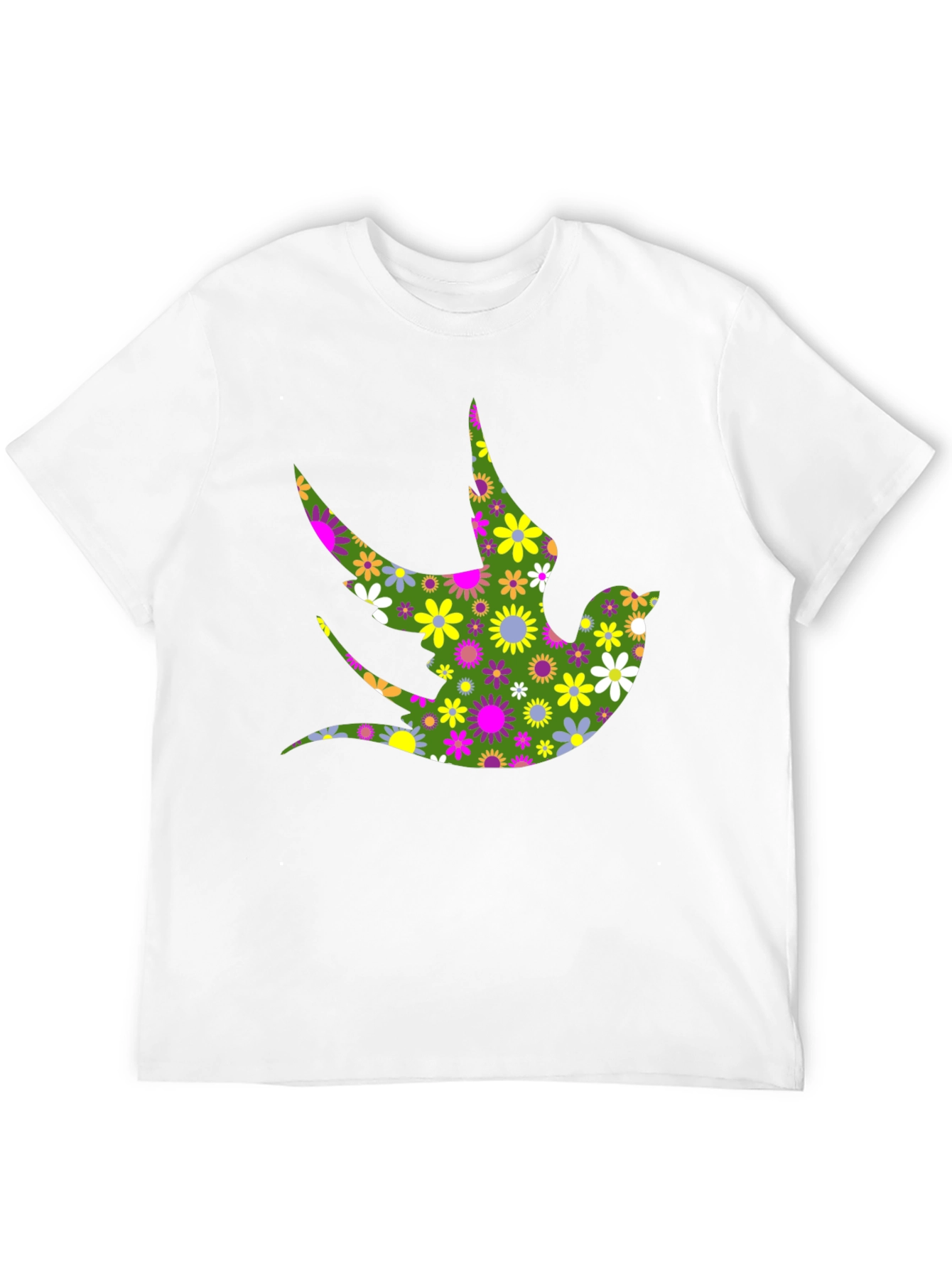 Floral Bird Print Black T-Shirt