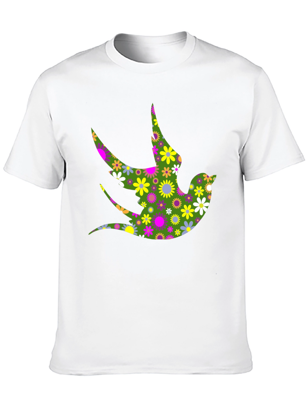 Floral Bird Print Black T-Shirt