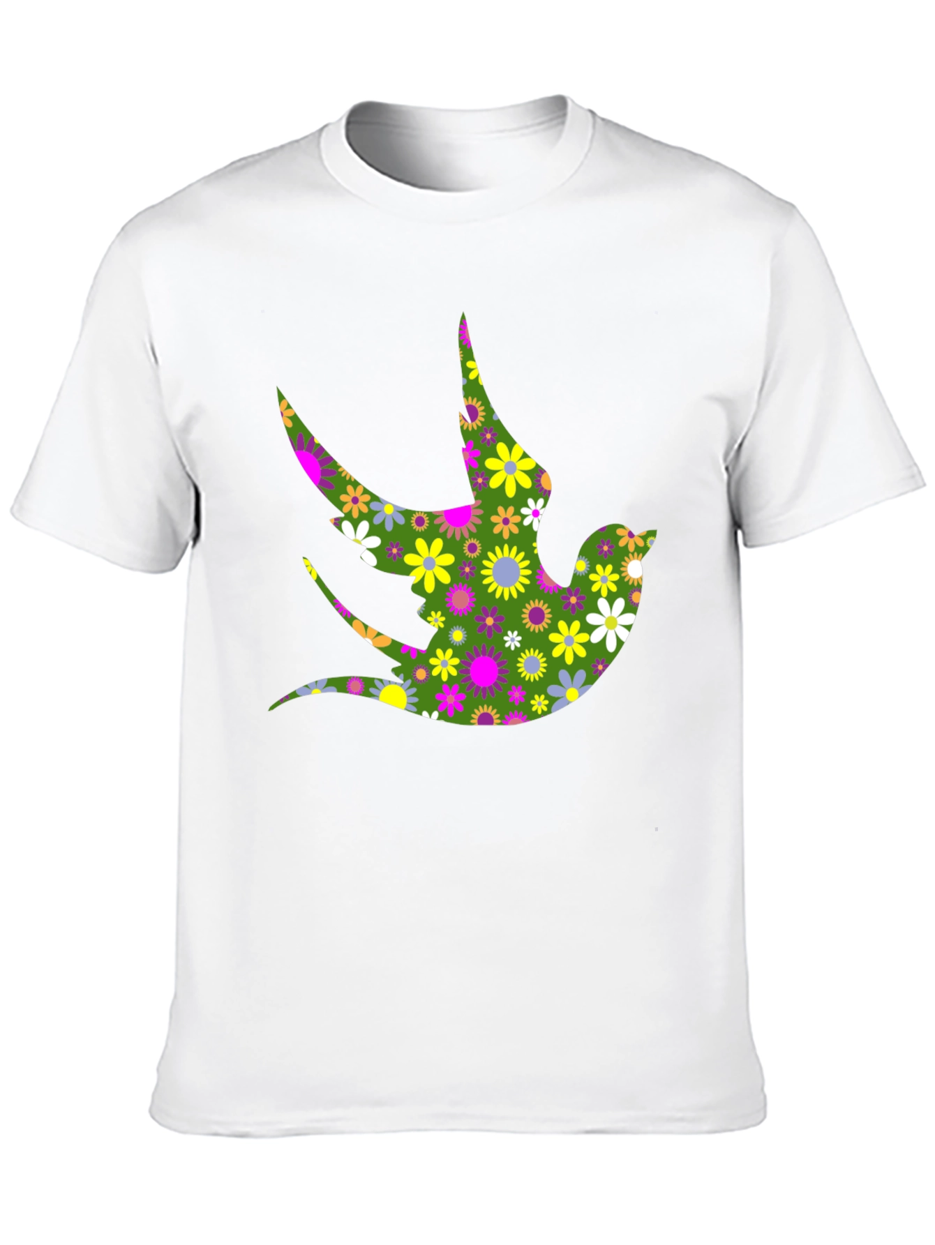 Floral Bird Print Black T-Shirt