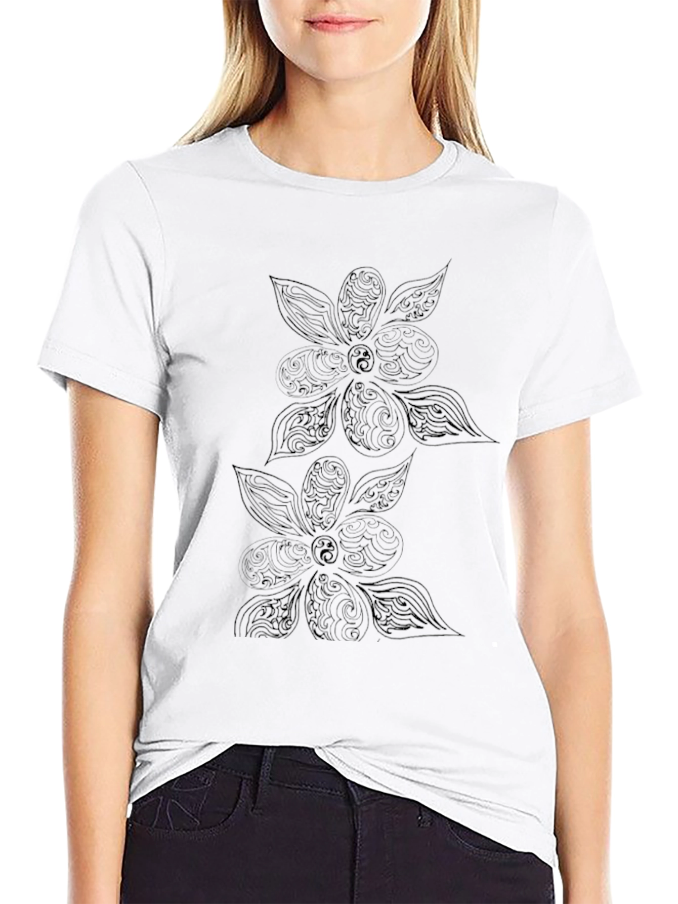 Black Floral Yin Yang T-Shirt