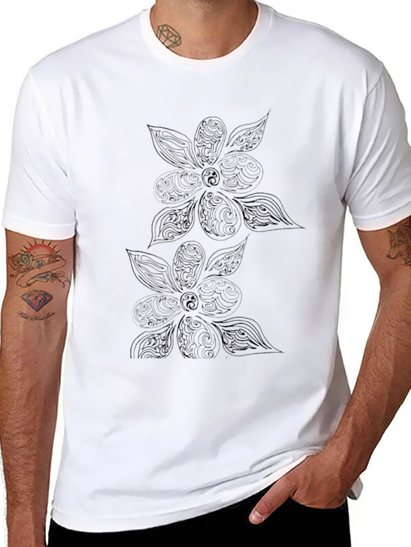 Black Floral Yin Yang T-Shirt