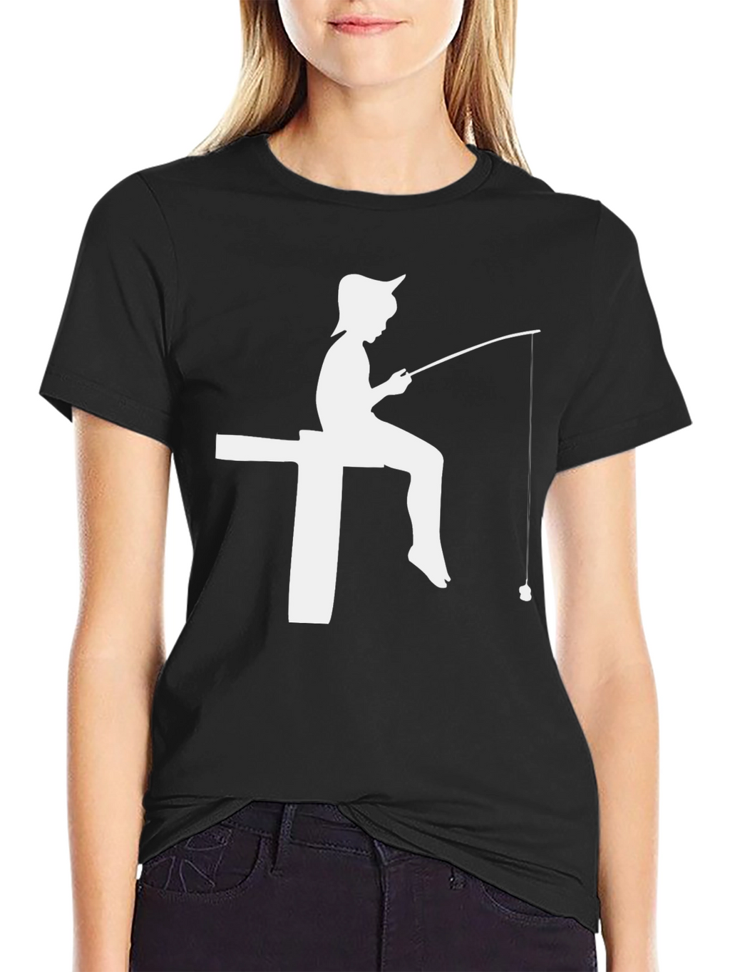 Fishing Silhouette Graphic Tee - Classic Black