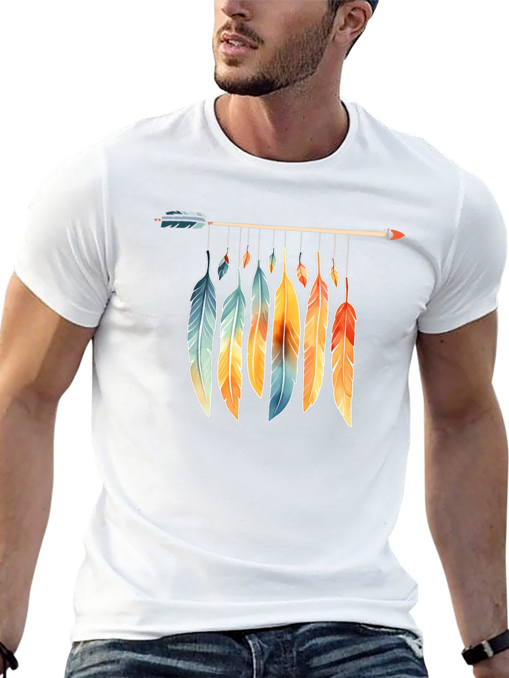 Feather Arrow Graphic Tee - Boho Style Black T-Shirt